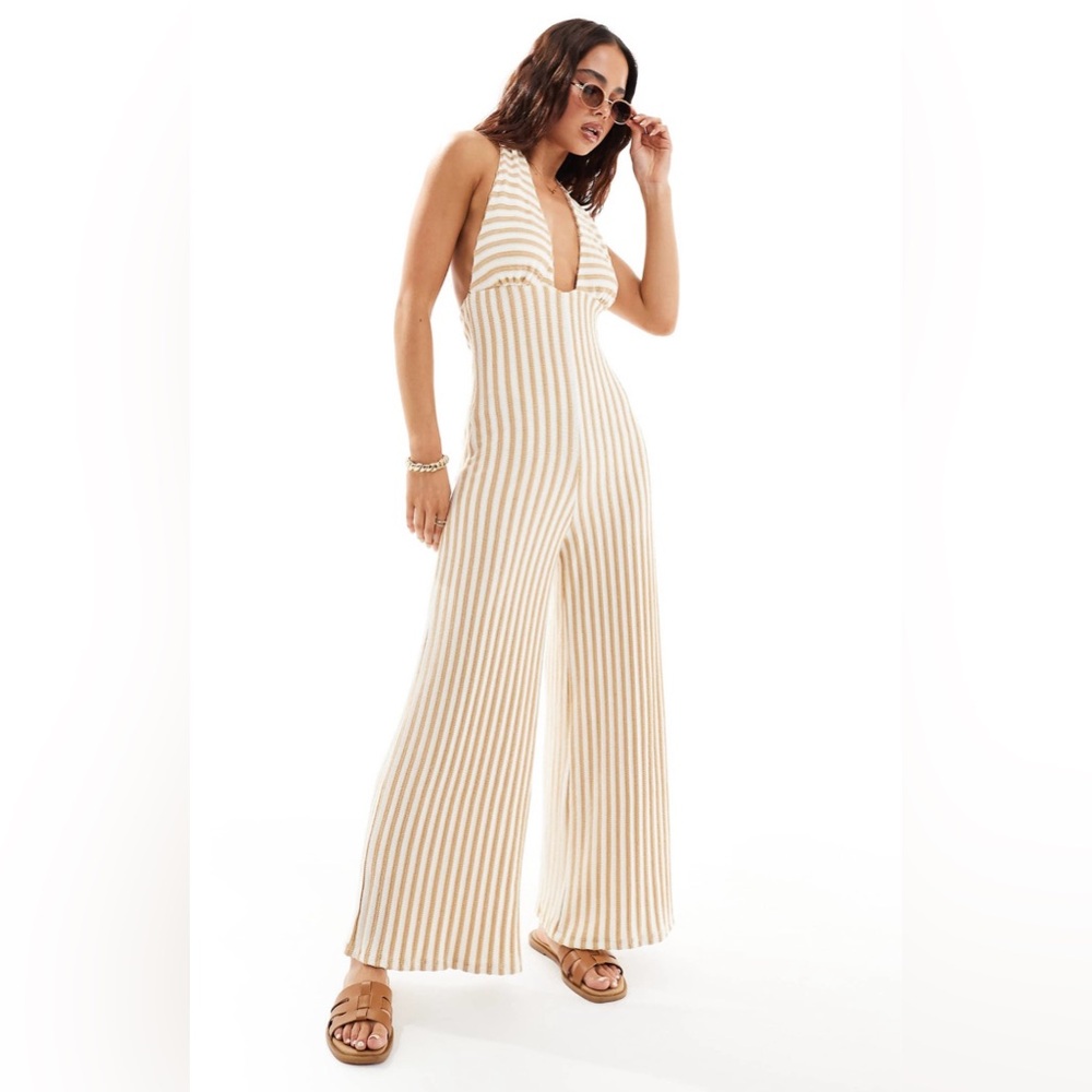 ASOS Design Halter Neck Crochet Wide Leg Jumpsuit - 4